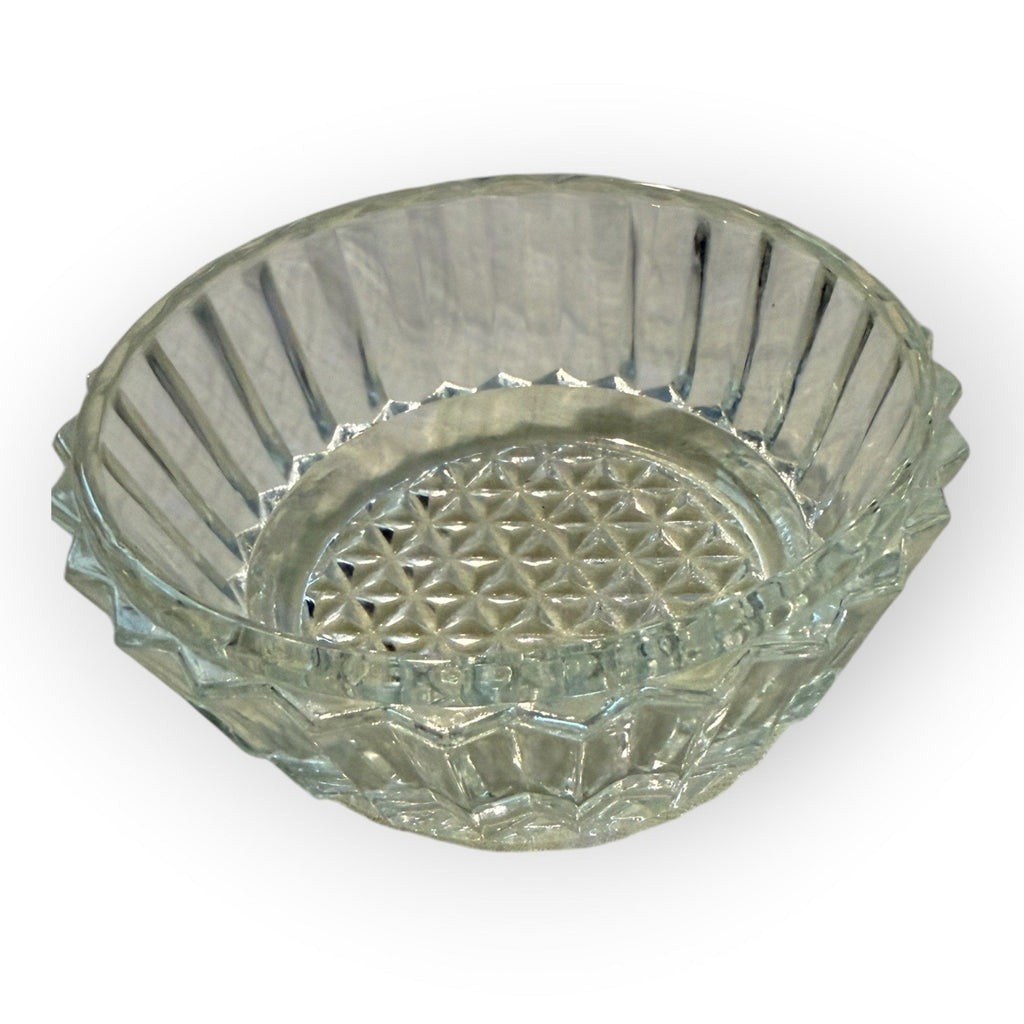 4 3/4" CRYSTAL Glass CANDY BOWL Optic Panels Triangle Pattern Trinket Dish RARE