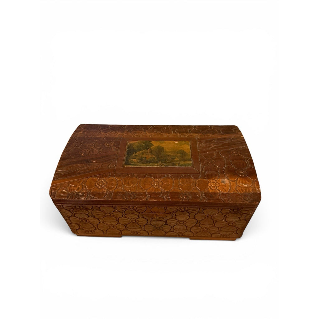 Vintage Hand Carved Wooden Jewelry/Keepsake Box-Floral Carved With Mirror Lid