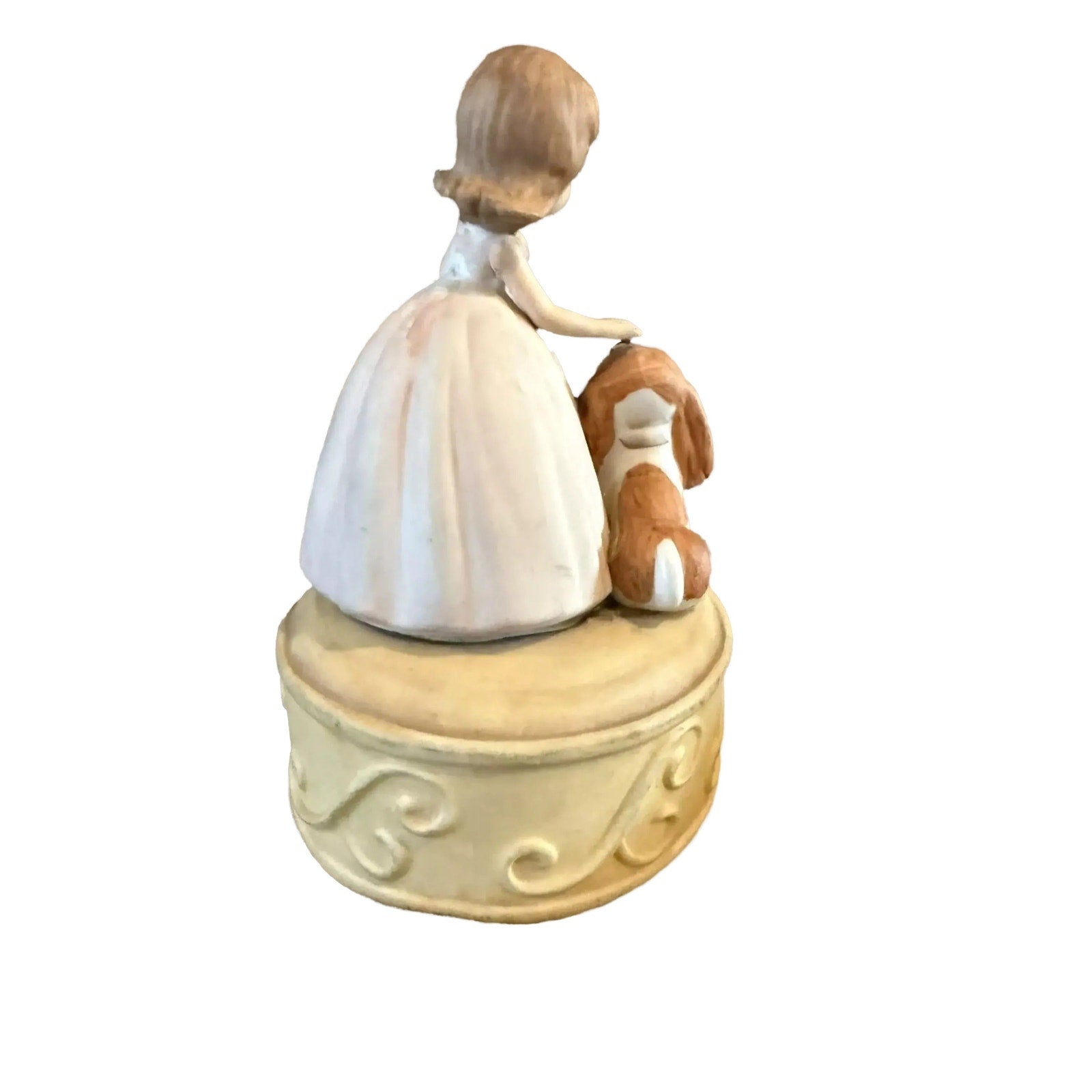 Vintage 1970s Girl with Dog Music Box - Hand-Painted Porcelain Figurine