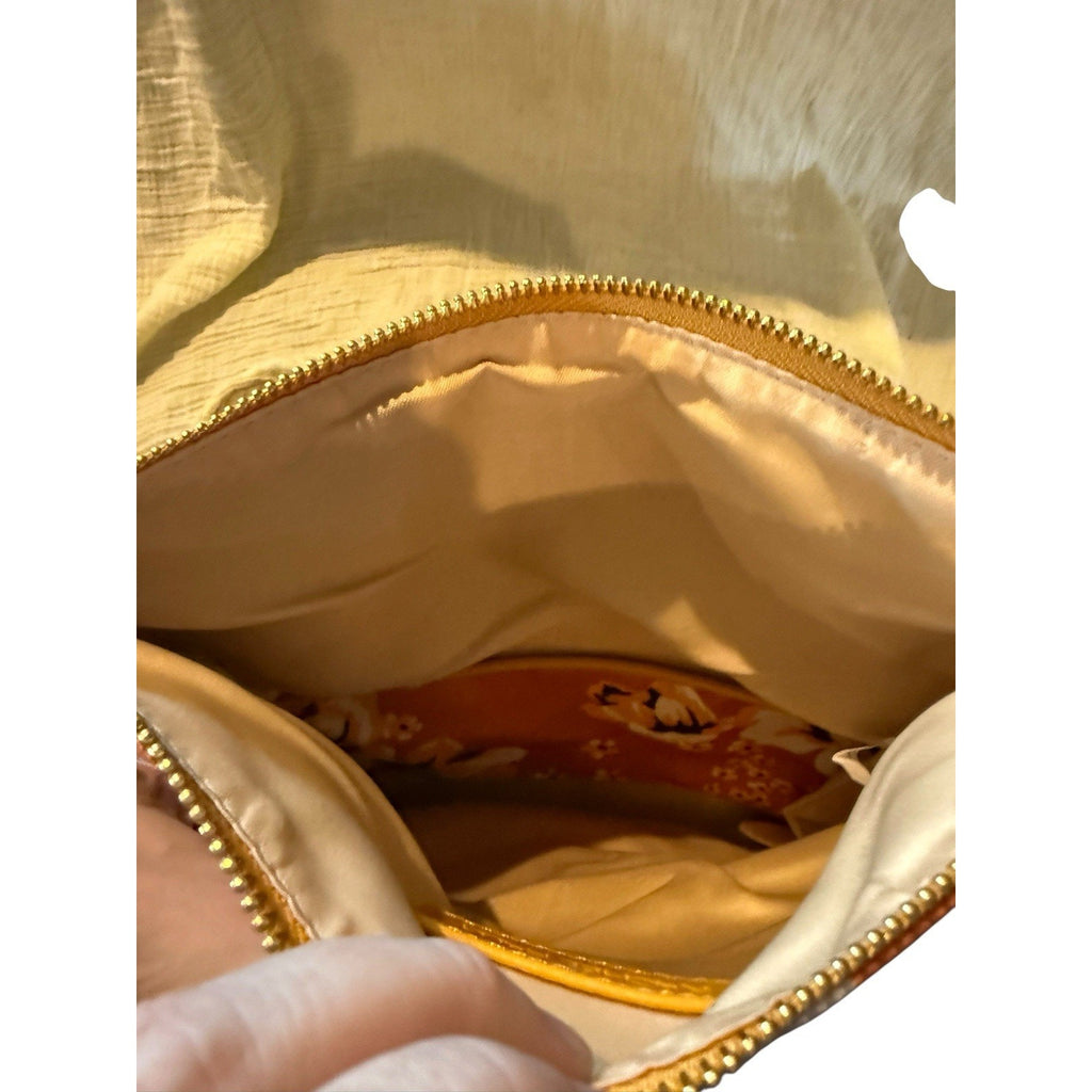 Rachel Pally Reversible Clutch Orange Floral, Mustard Faux Leather
