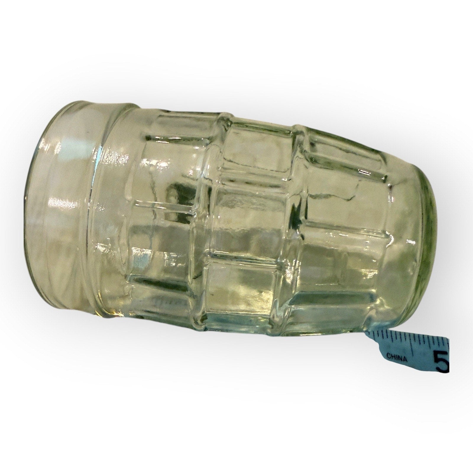 Vintage Light Green glass Block pattern barrel mug 8 ounce.