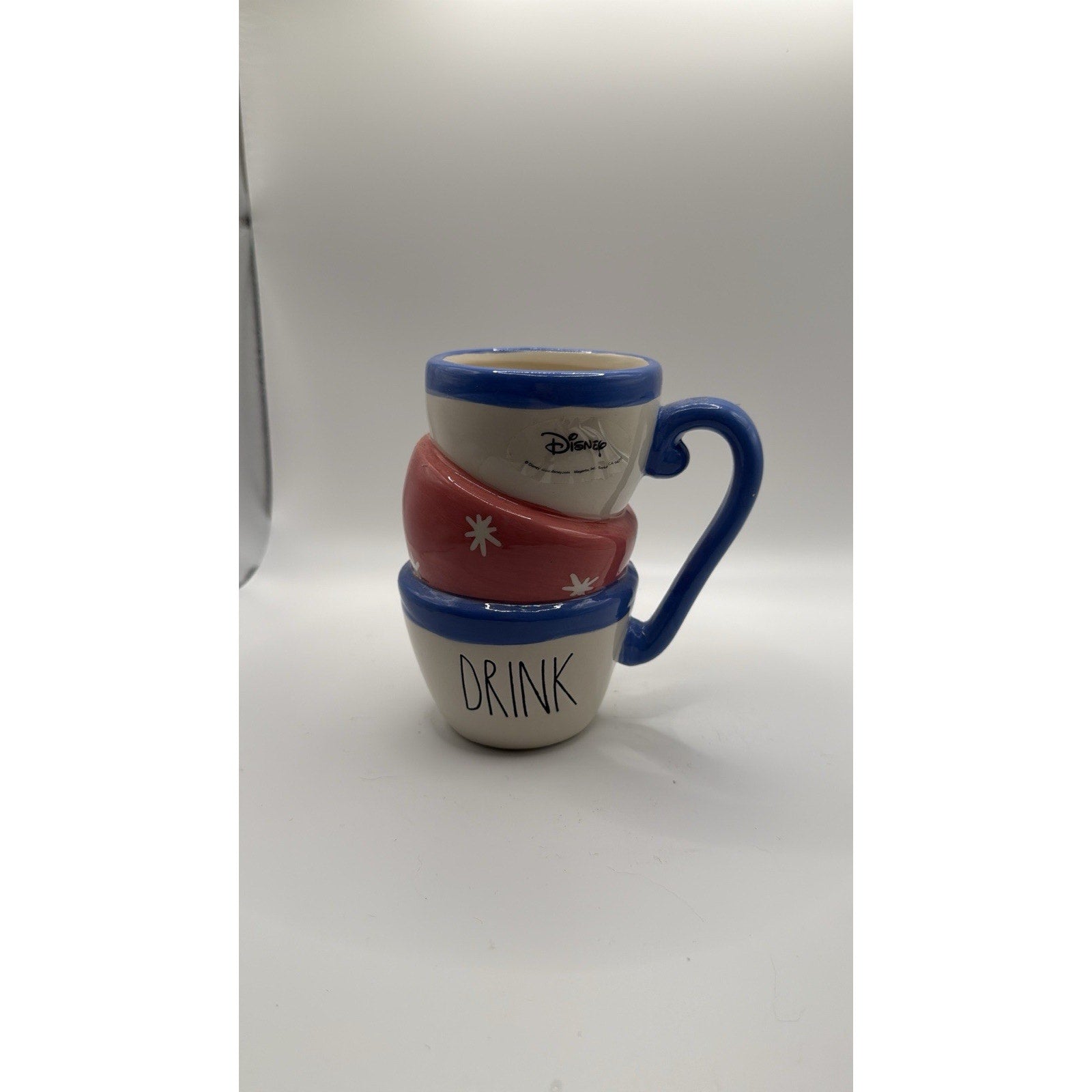 Disney RAE DUNN "DRINK" Pink Blue Alice in Wonderland Stacking Teacups Mug NEW