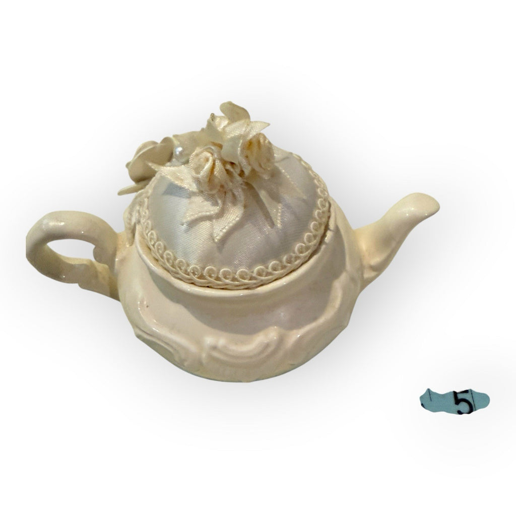 Vintage 1998 Mud Pie Victorian Blanc de Chine Teapot pincushion