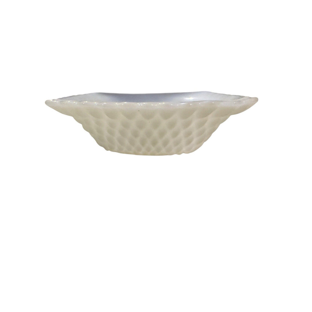 White Milk Glass Square Bowl Scalloped Edge Glossy Finish Decorative