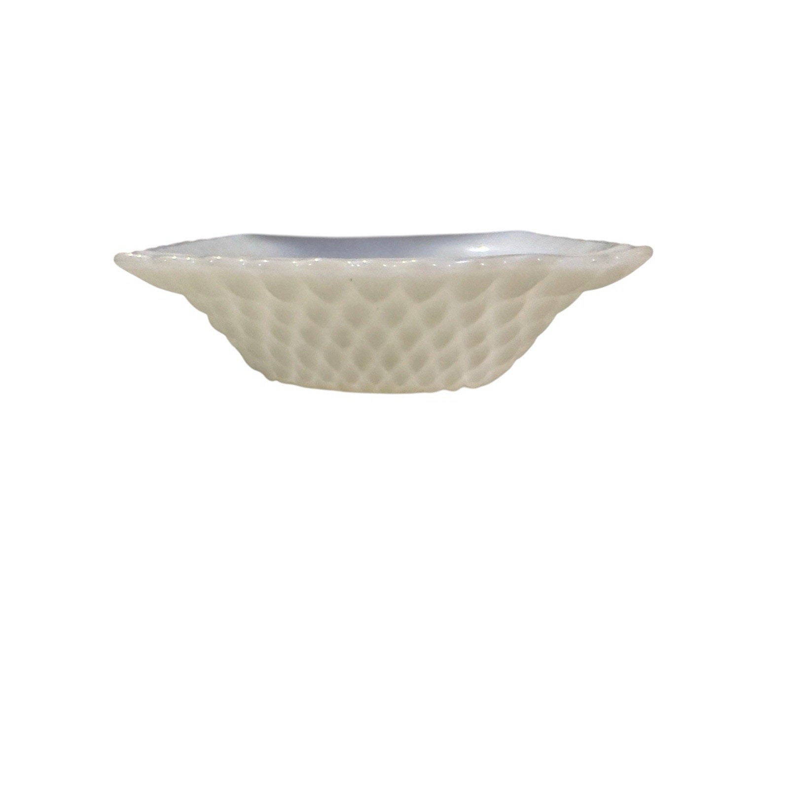 White Milk Glass Square Bowl Scalloped Edge Glossy Finish Decorative