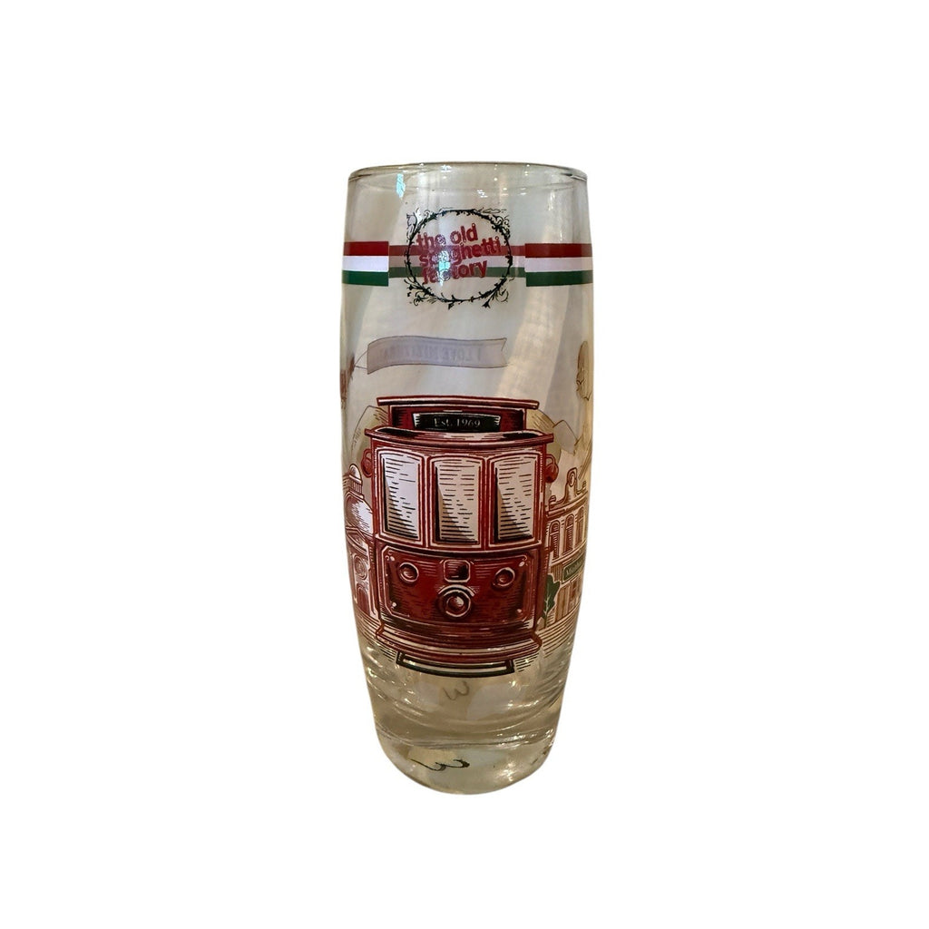 Old Spaghetti Factory Glass Tumbler 16oz Vintage Style Italy Trolley Design