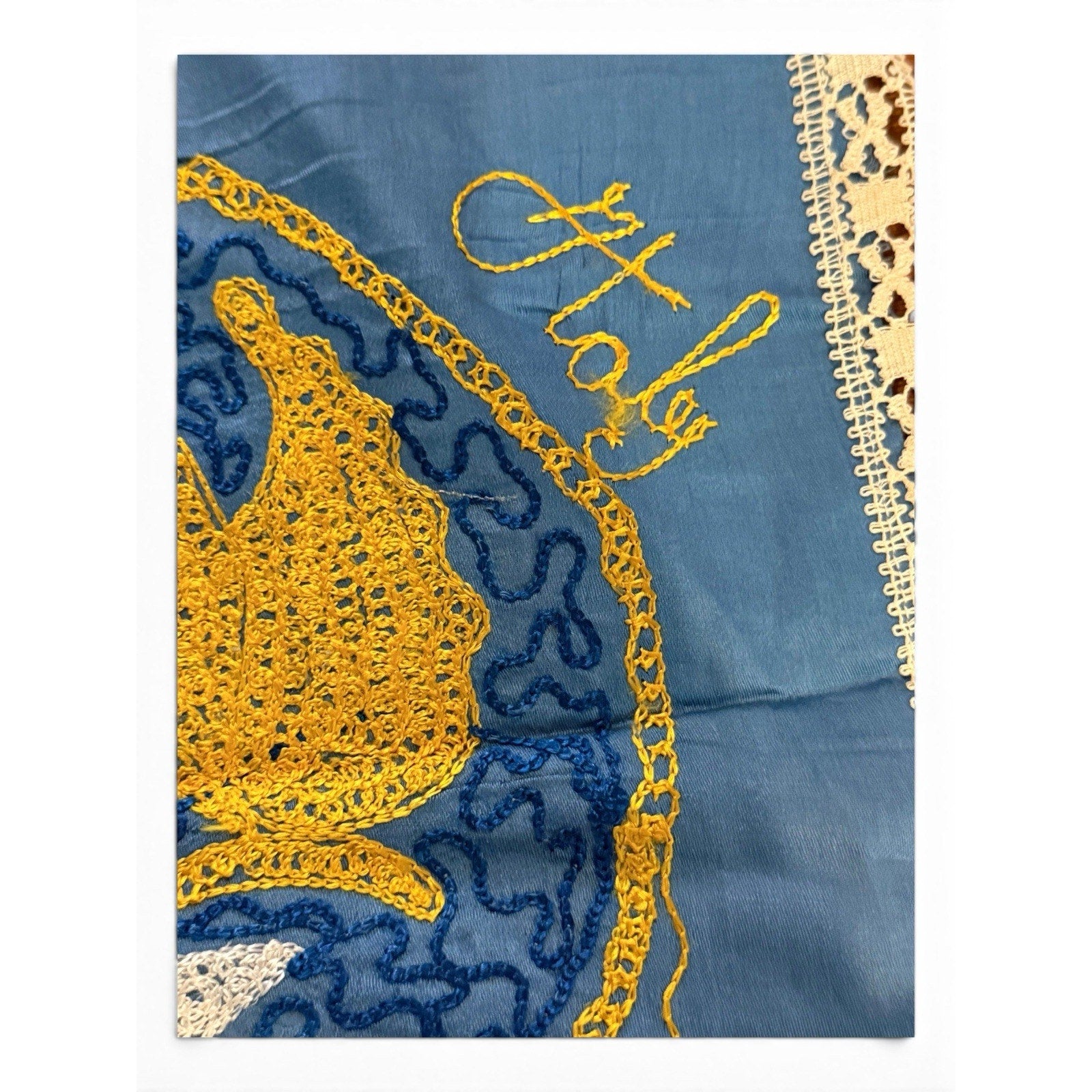 Souvenir 1911 Italy 10x12" Chainstitch Embroidery Wing Star Lace