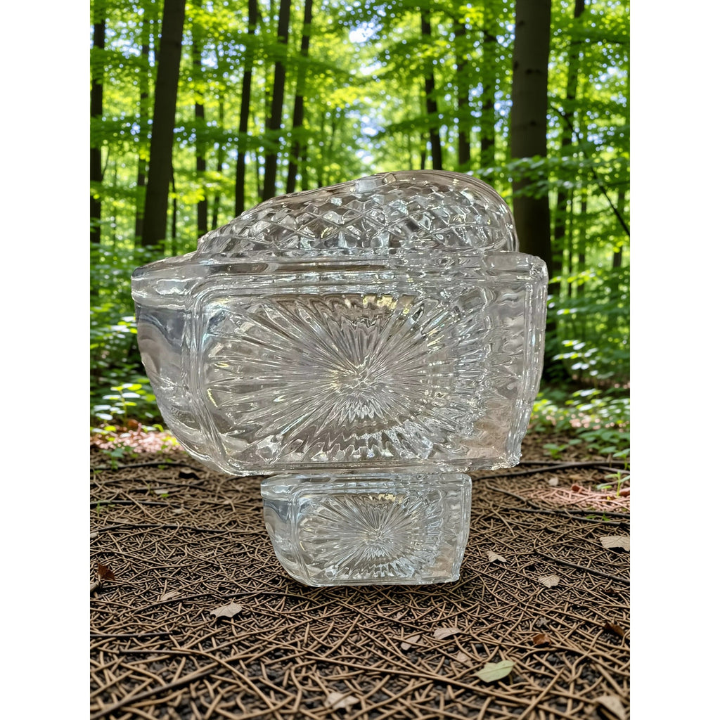 Vintage Lead Crystal Clear Glass Diamond Cut Sleigh Candy Dish - 8 Inch Centerpiece