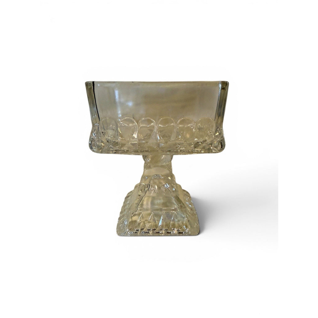 Vtg Jeannette Clear Glass Wedding 8” Open Square Pedestal Compote Scalloped Edge