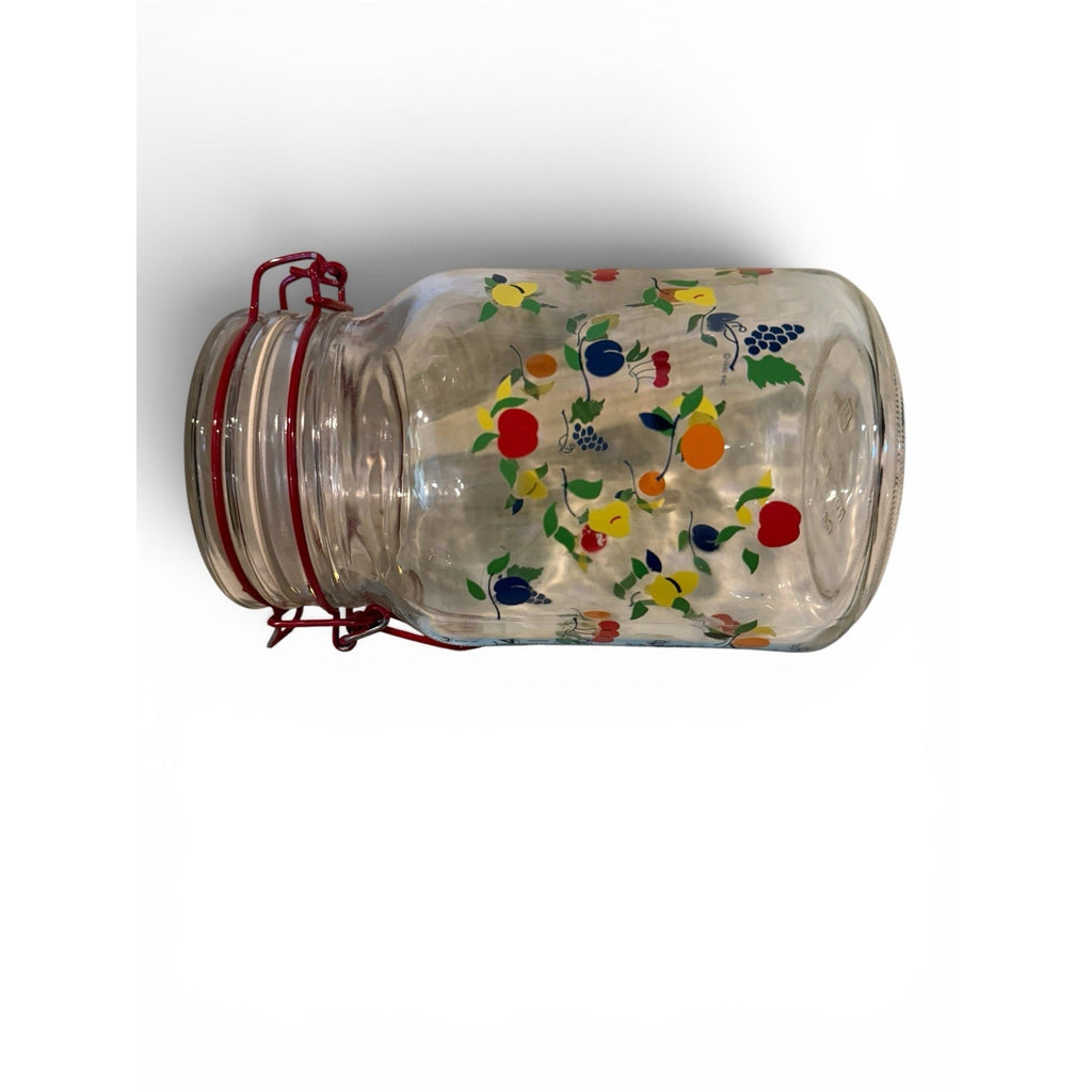Vintage Anchor Hocking Canister Jar Container Fruit Design Clear Glass E49N-5