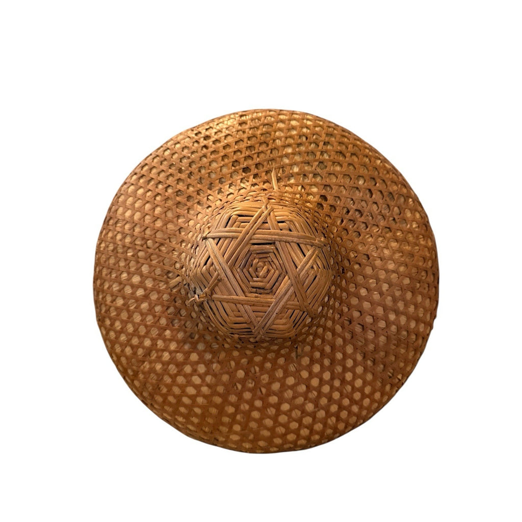 Vtg Japan China Asia Coolie Rice Farmer Straw Bamboo Star Of David Hat 14"