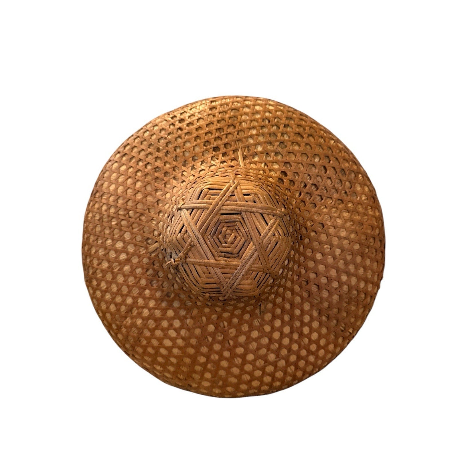 Vtg Japan China Asia Coolie Rice Farmer Straw Bamboo Star Of David Hat 14"