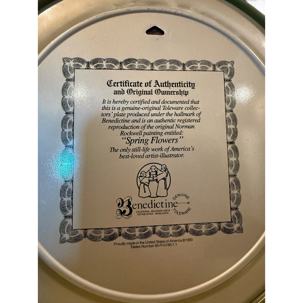 1985 Norman Rockwell’s Spring Flowers Toleware Collectors Tin Plate Benedictine