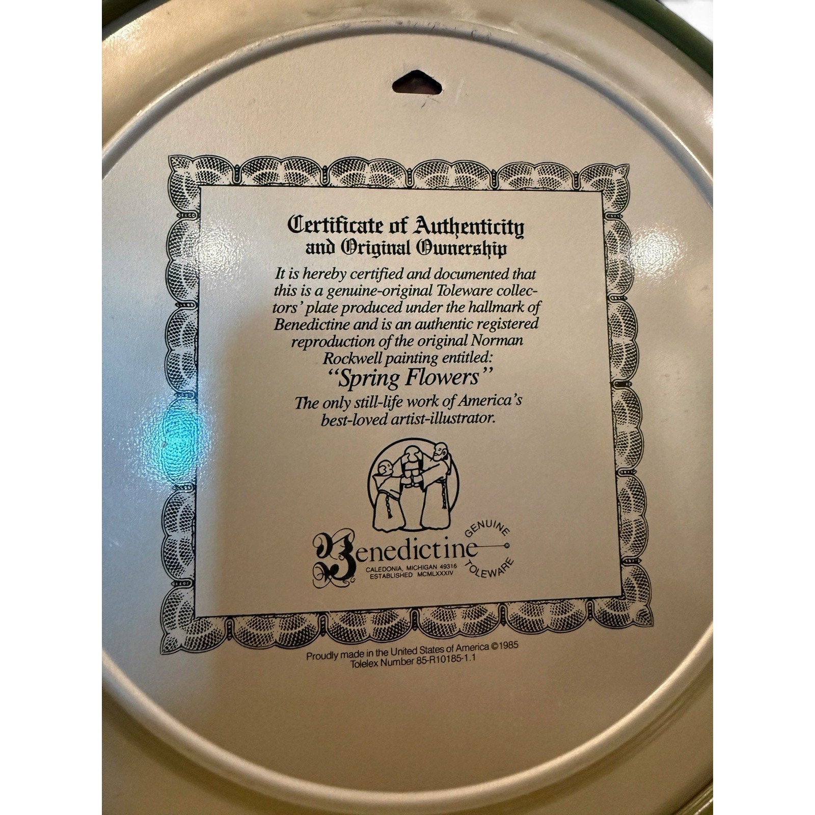 1985 Norman Rockwell’s Spring Flowers Toleware Collectors Tin Plate Benedictine