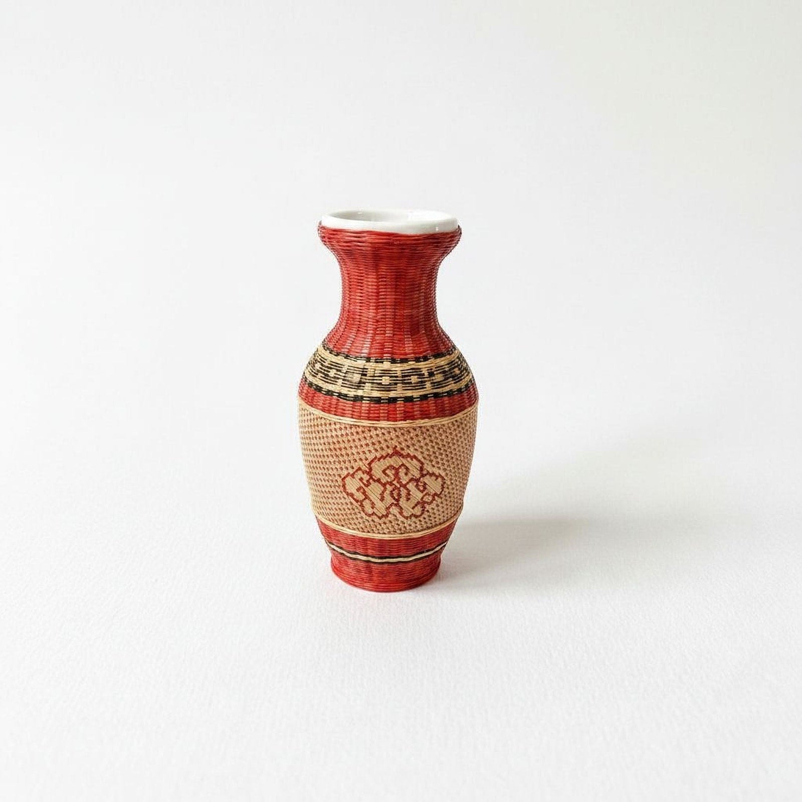 Woven Rattan Vase - Mid Century Decor | Handwoven Flower Holder, Boho Style Vase