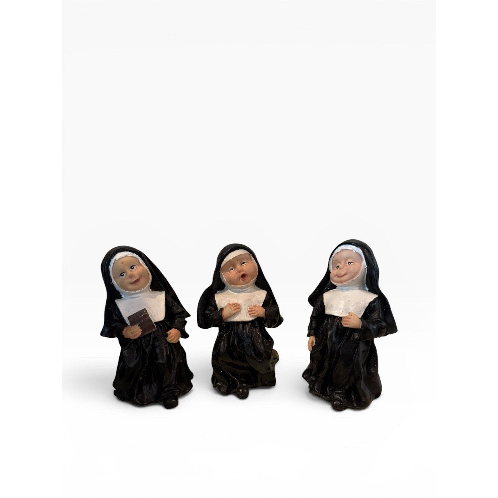 3 K's Collection Nuns Figurines Resin Black Robes Habits VTG 5.5" Tall Sisters