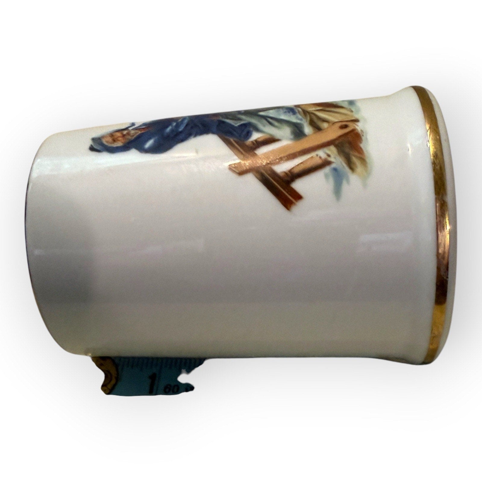 VTG 1985 Norman Rockwell Braving the Storm Coffee Mug Cup Gold Trim
