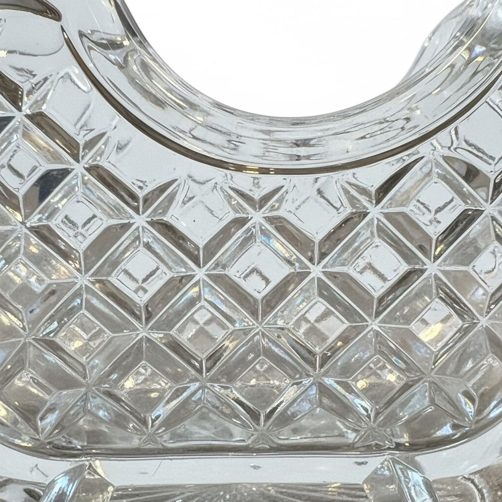 Vintage Lead Crystal Clear Glass Diamond Cut Sleigh Candy Dish - 8 Inch Centerpiece