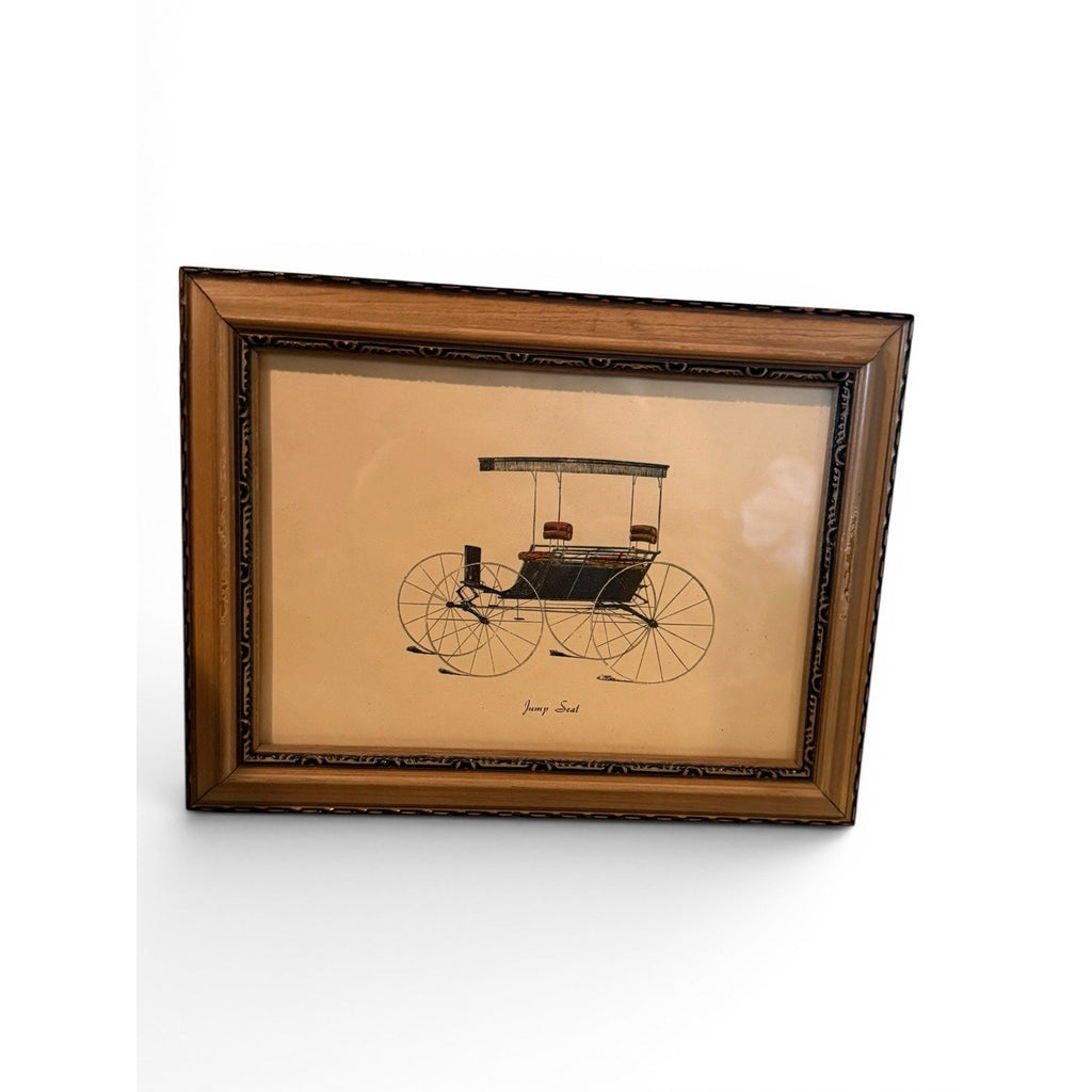 Vintage Framed Historic Art Buggy Carriage set of 2 Framed Pictures Drawing