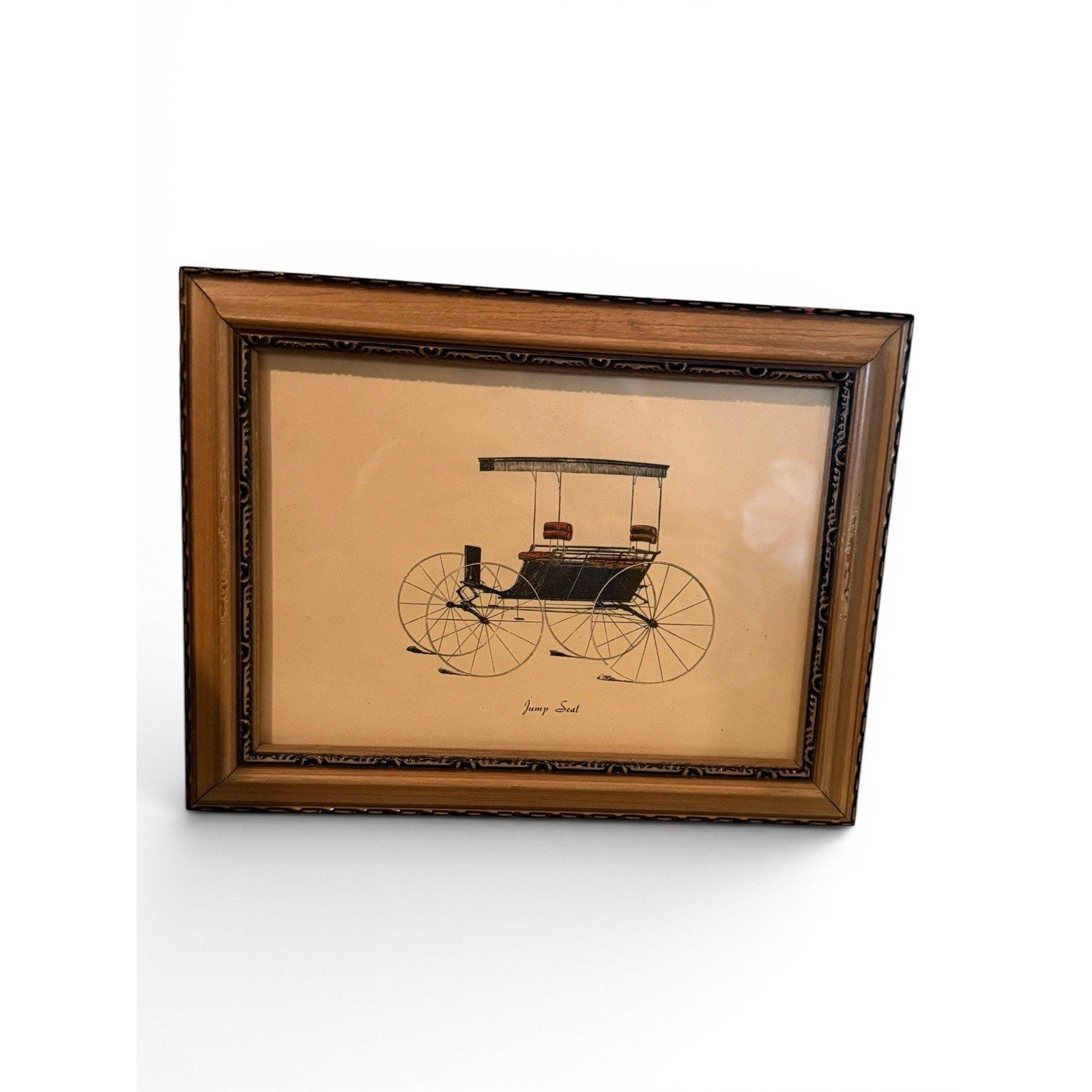 Vintage Framed Historic Art Buggy Carriage set of 2 Framed Pictures Drawing