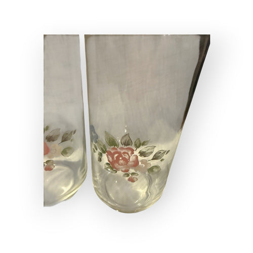 (4) Pfaltzgraff Tea Rose Libbey Tea Glasses Tumblers - 14oz - Beautiful!