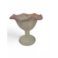 Vintage Pink Rim Frosted Glass Compote Pedestal Candy Dish