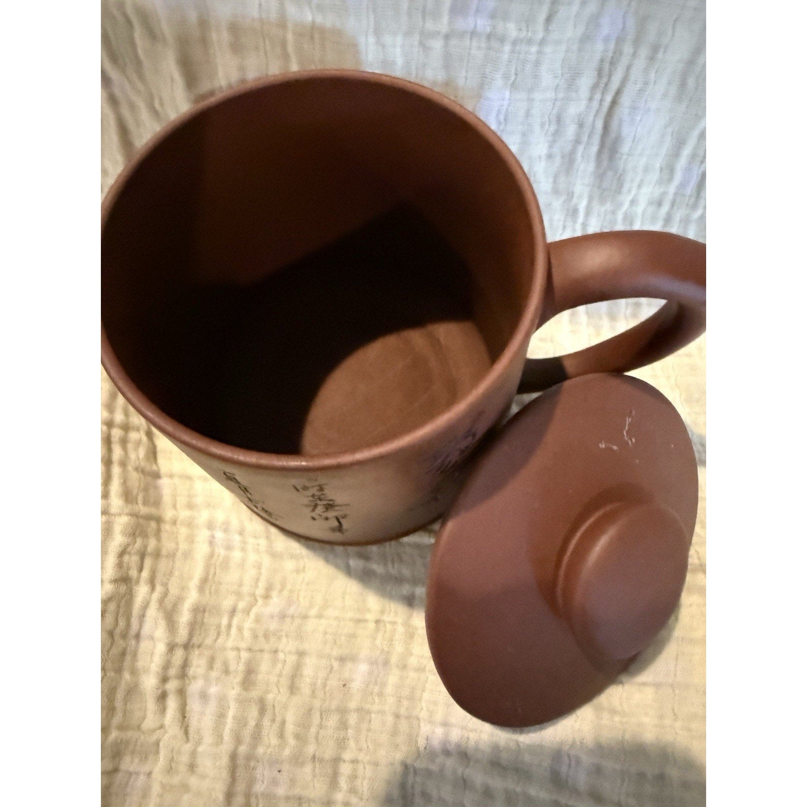 Vintage Chinese Yixing Zisha Purple Clay Lidded Tea Mug Cup with Handle