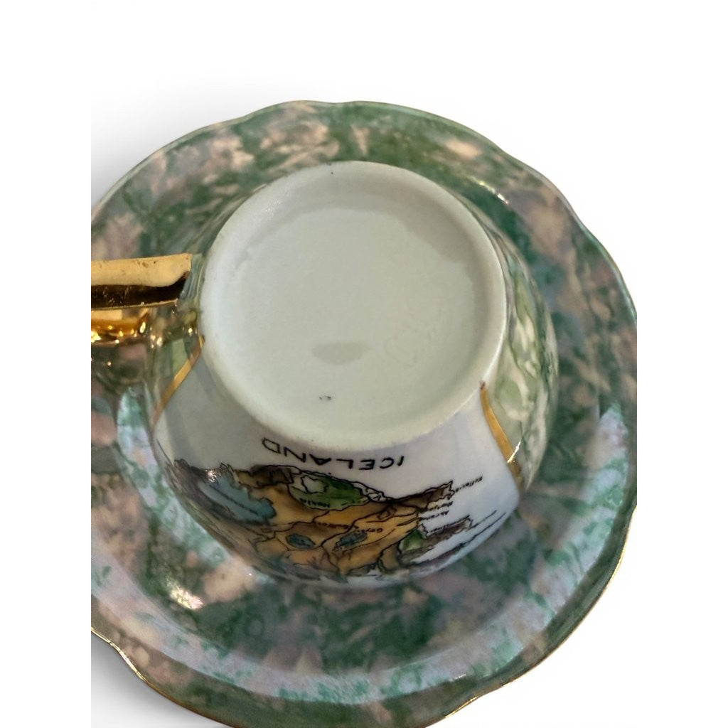 Vintage Iceland Map Teacup and Saucer Set