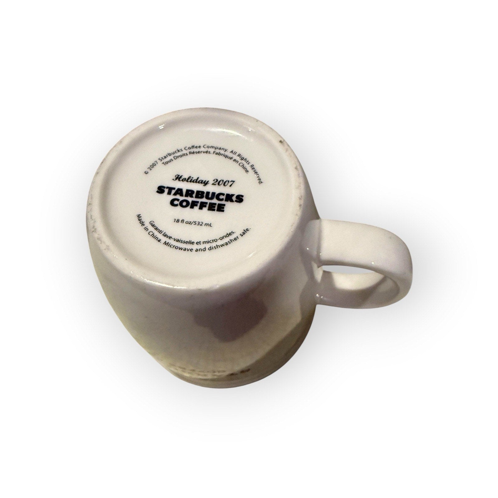 Starbucks Holiday Coffee Mug, 18oz White With Maroon Letters, 2007