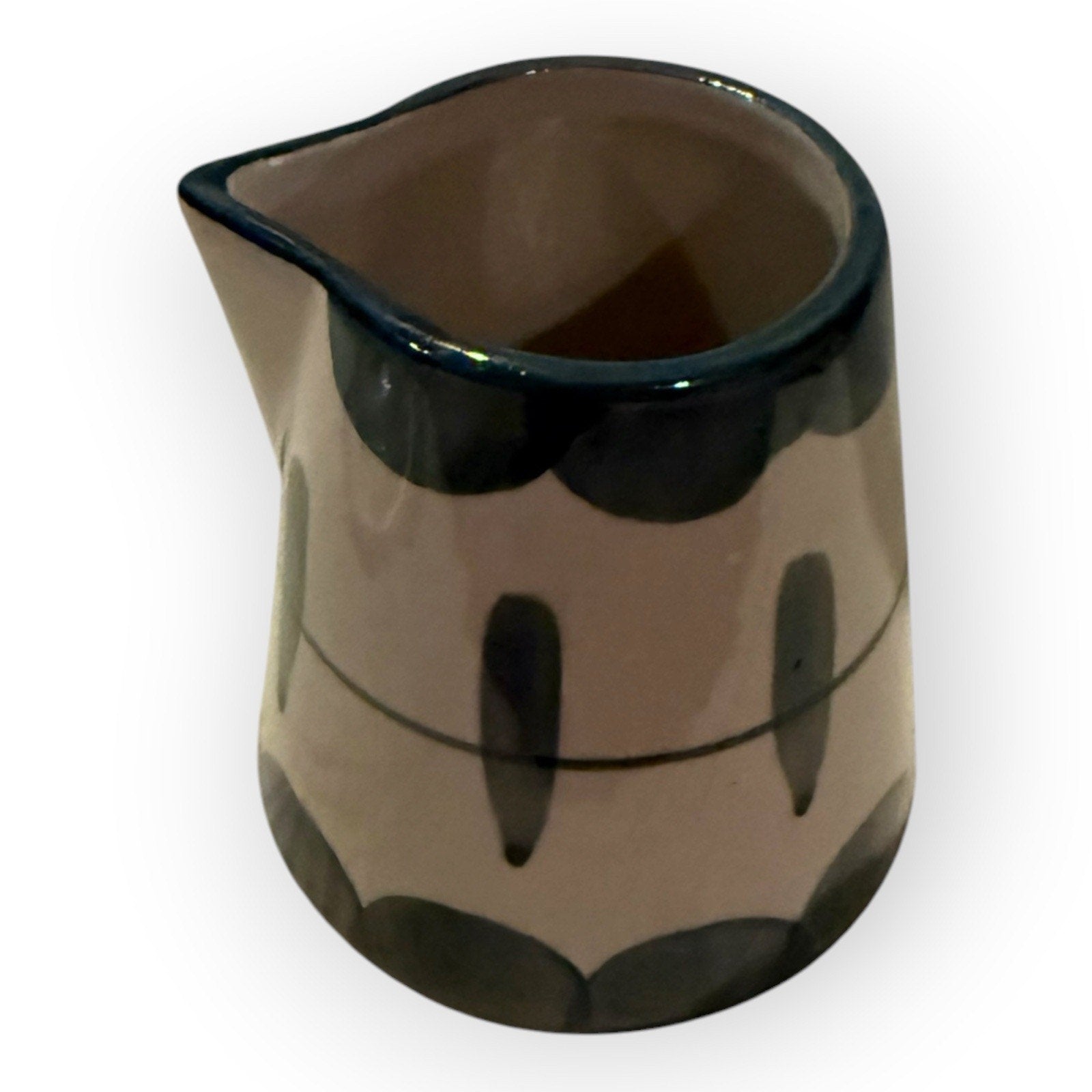 Creative Co-Op Stoneware Creamer with Painted Designs and Bamboo