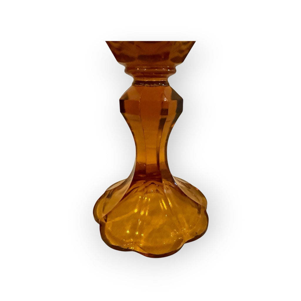 Amber pressed glass compote or vase with diamond point pattern