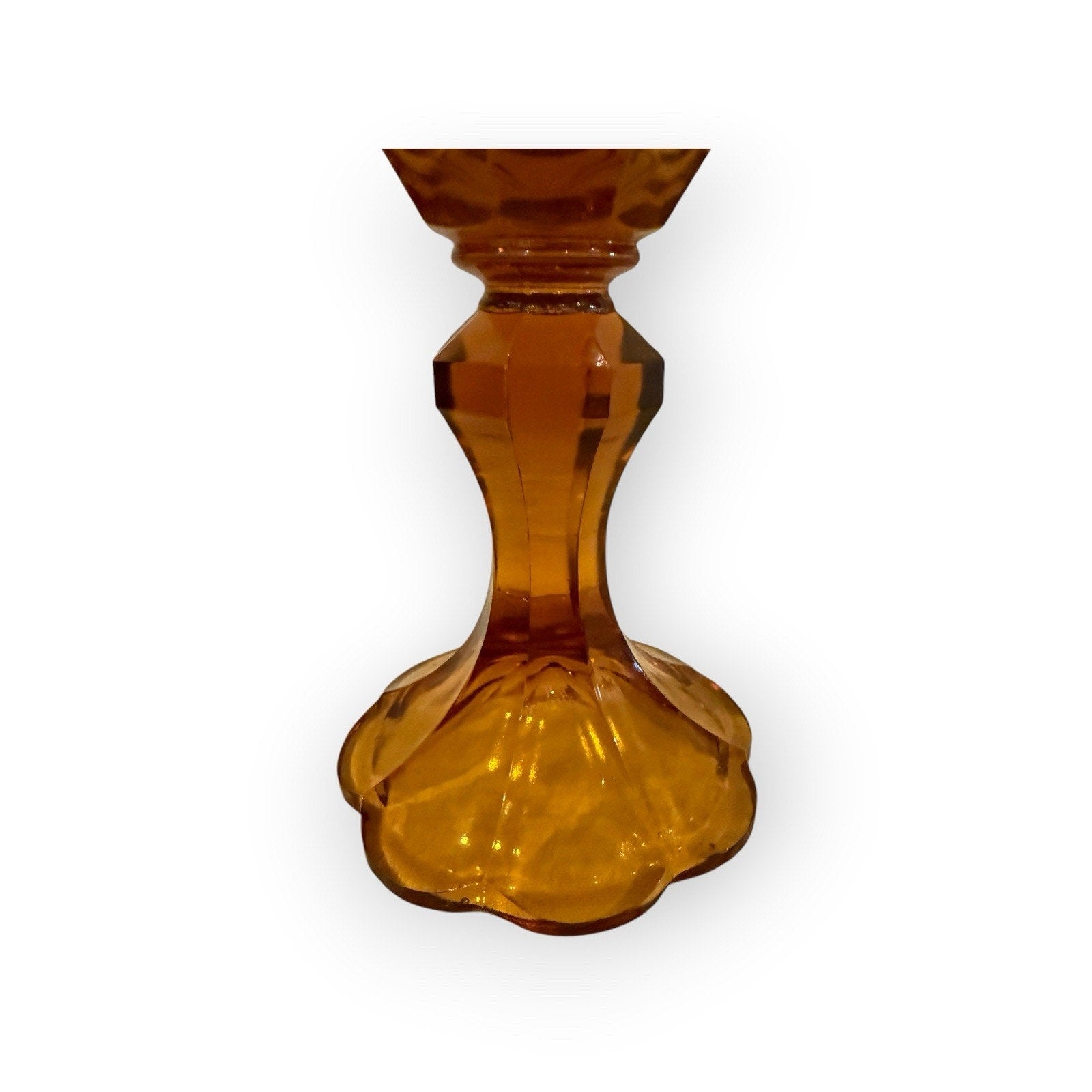 Amber pressed glass compote or vase with diamond point pattern