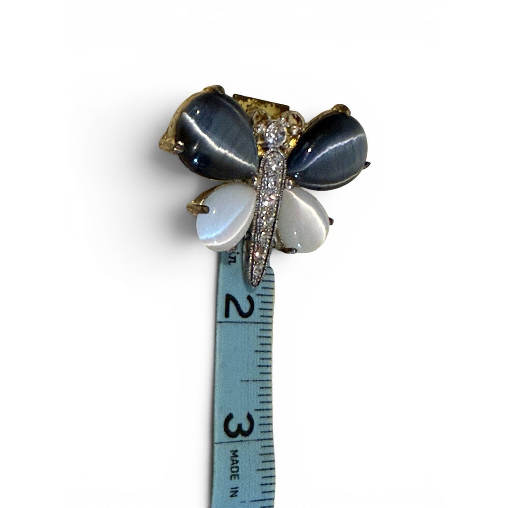 Vintage Blue / White Butterfly Brooch With White Rhinestones 2” E12