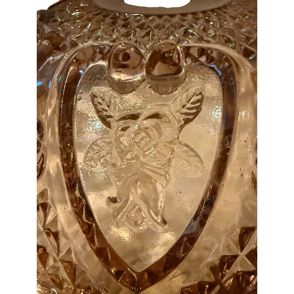 Kig Glass 10" Serving Bowl, Transparent Blush, Vintage, Fleur-De-Lis & Roses