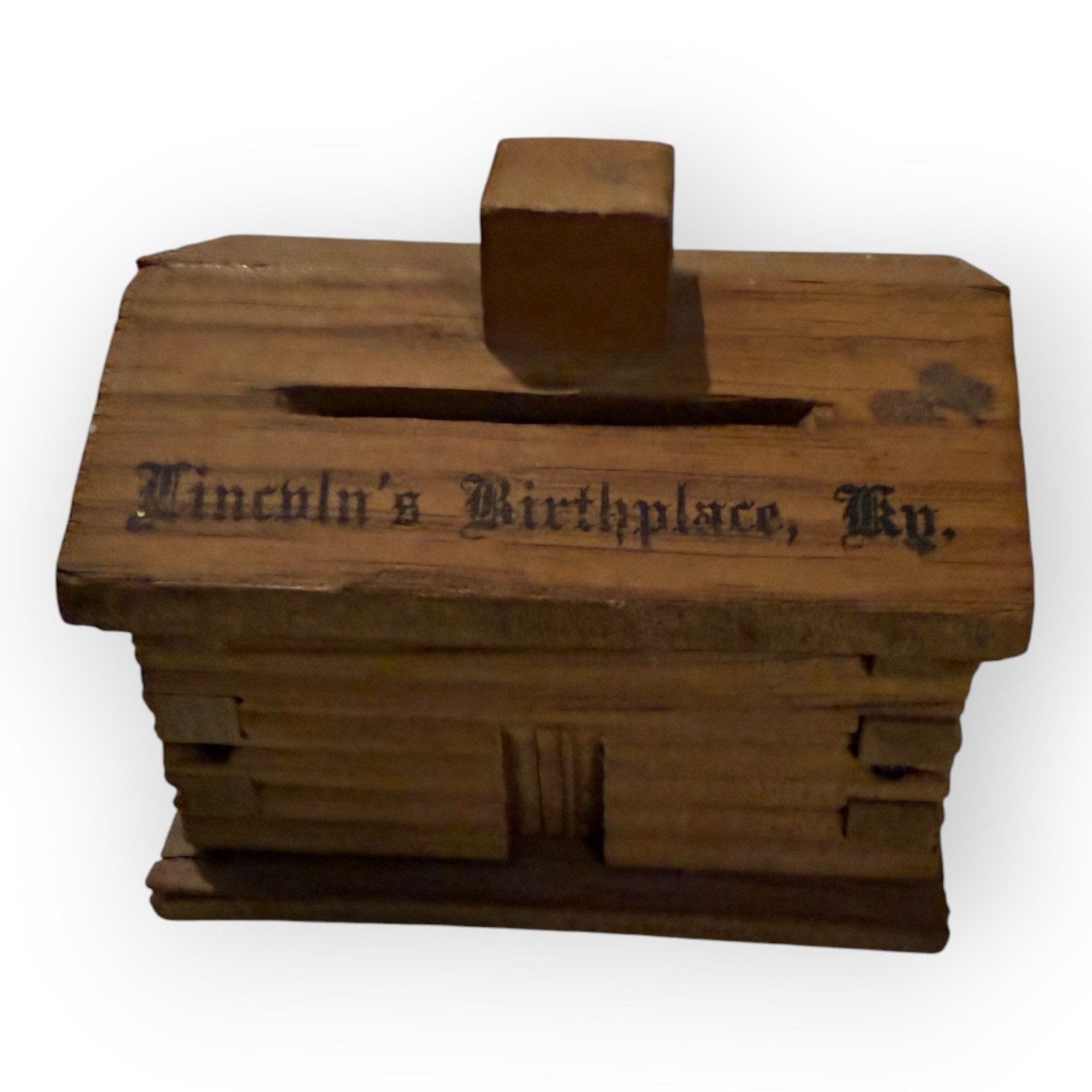 Lincoln's Birthplace, Ky. Wood Log Cabin Souvenir Bank Under 3 Inches Wide