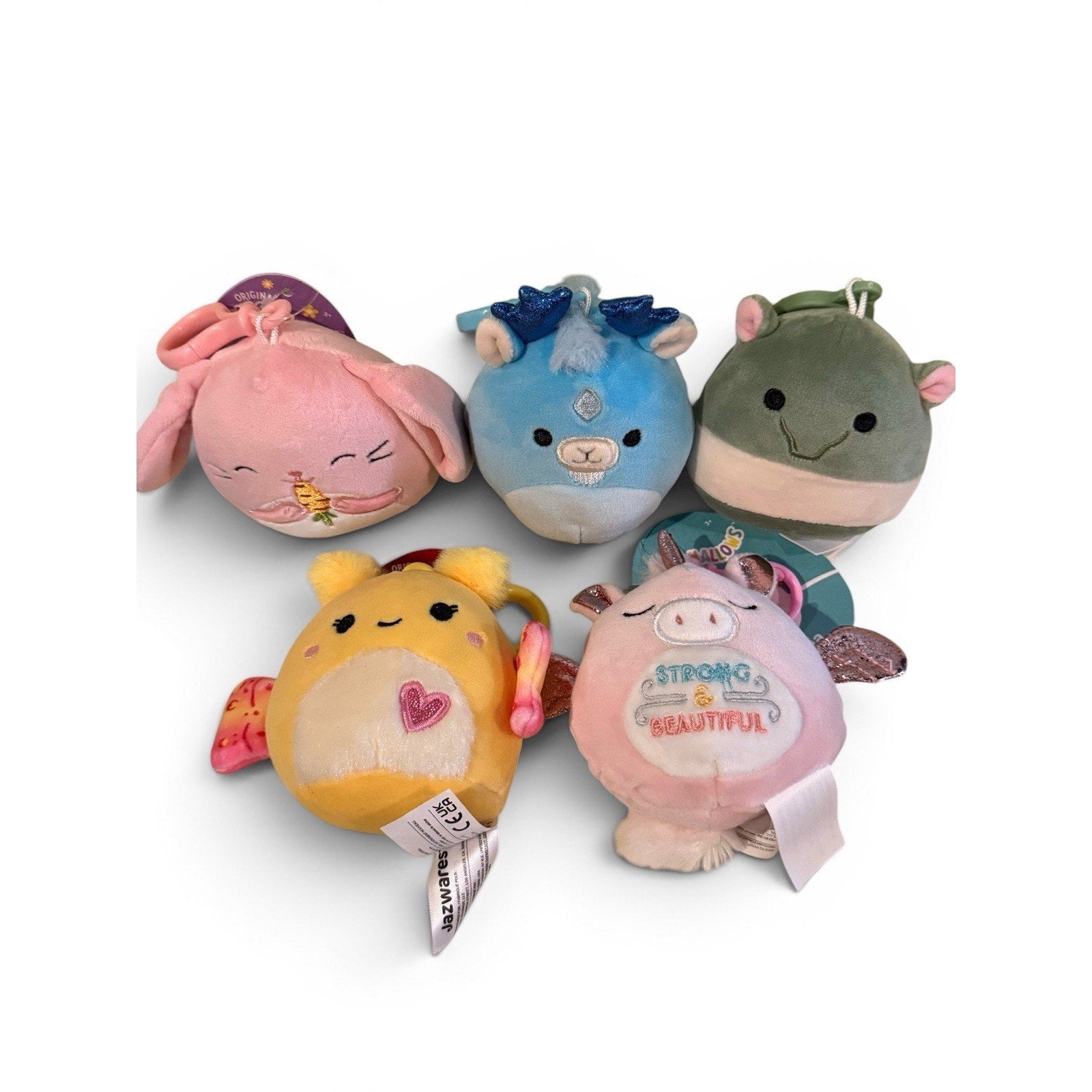 Set 5 Squishmallows Clip On Keychains Mini Plush Dolls