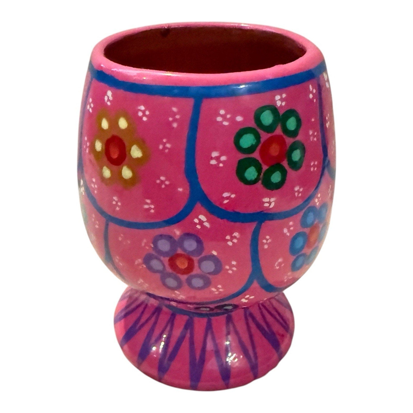 Mexican Folk Art Pottery Multi Colored Goblet/vase