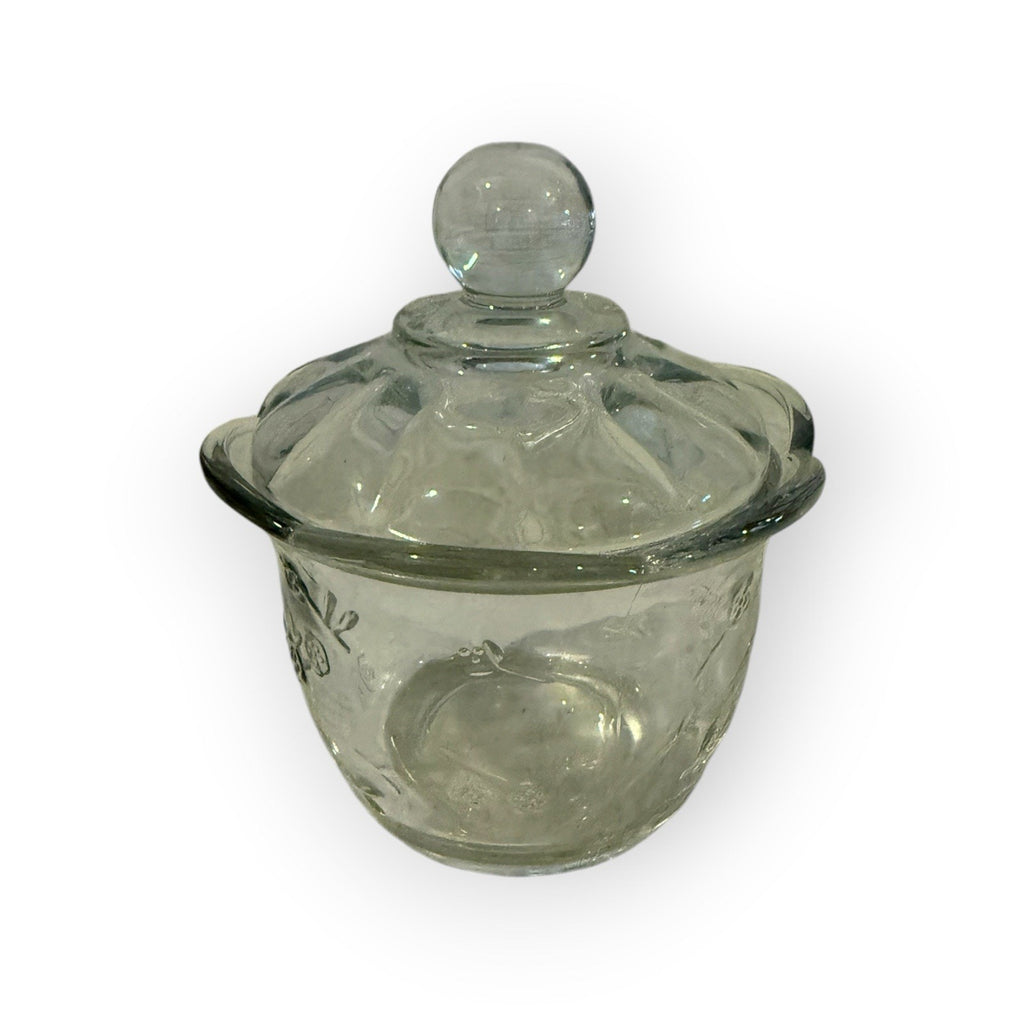 Vintage Anchor Hocking Savannah Clear Glass Sugar Bowl Floral Pattern