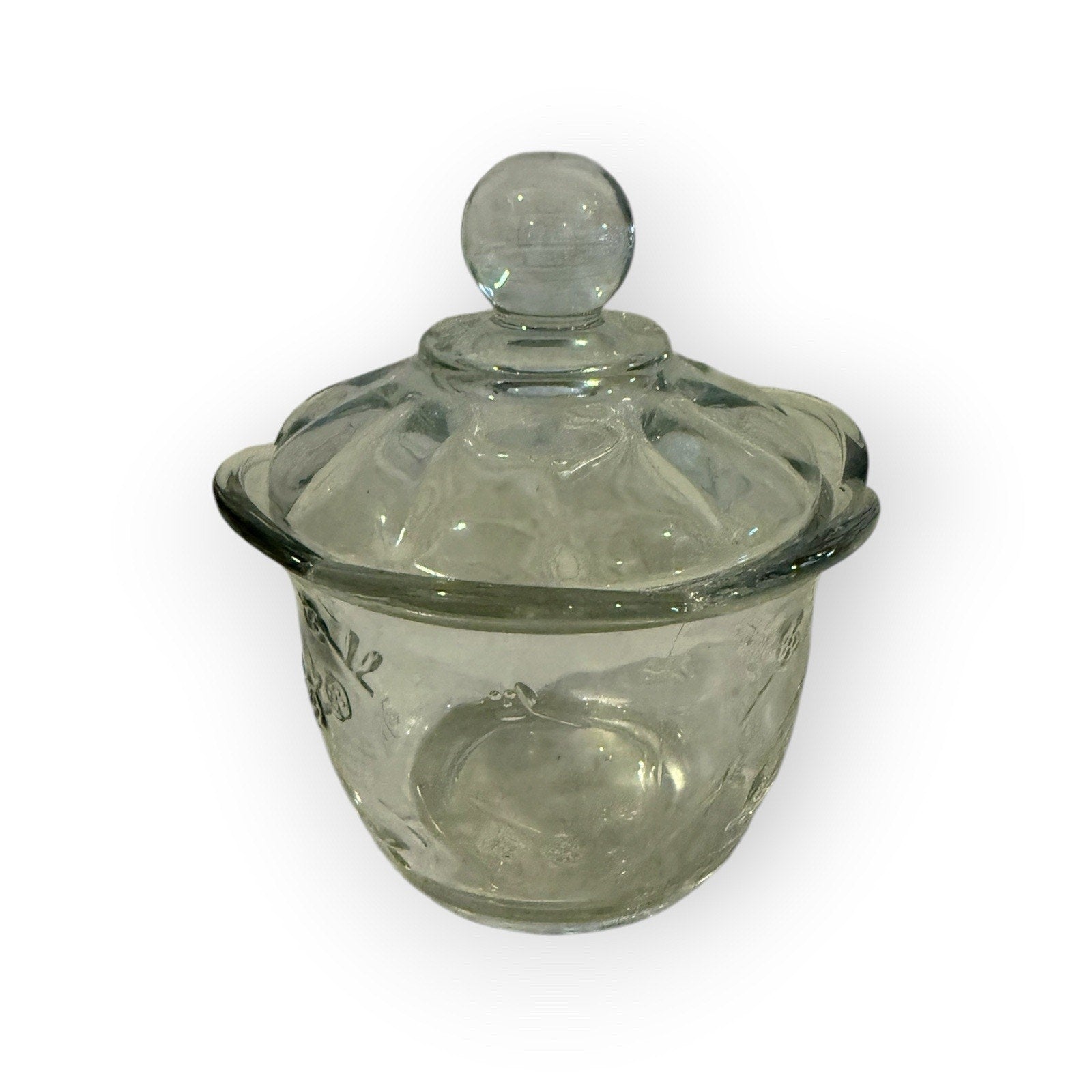 Vintage Anchor Hocking Savannah Clear Glass Sugar Bowl Floral Pattern