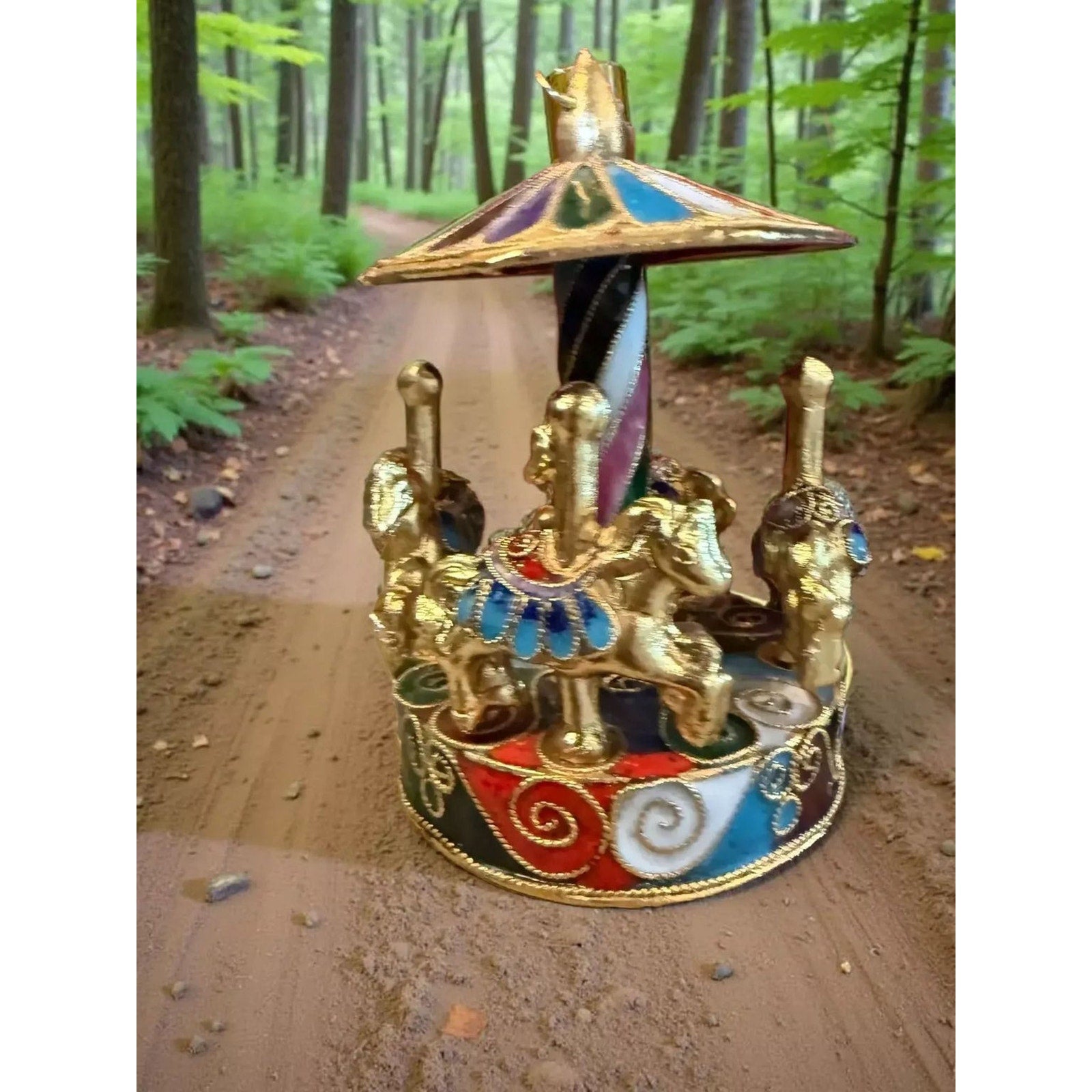 Ornate Carousel Music Box – Handcrafted Metal Enamel Decorative Spinning Carousel
