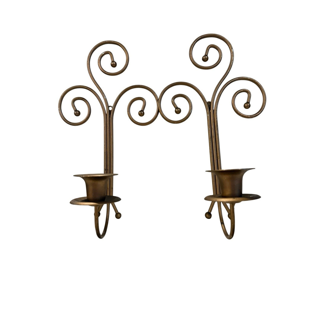 Vintage Home Interiors & Gifts Brass Scroll Wall Sconces - Set of 2