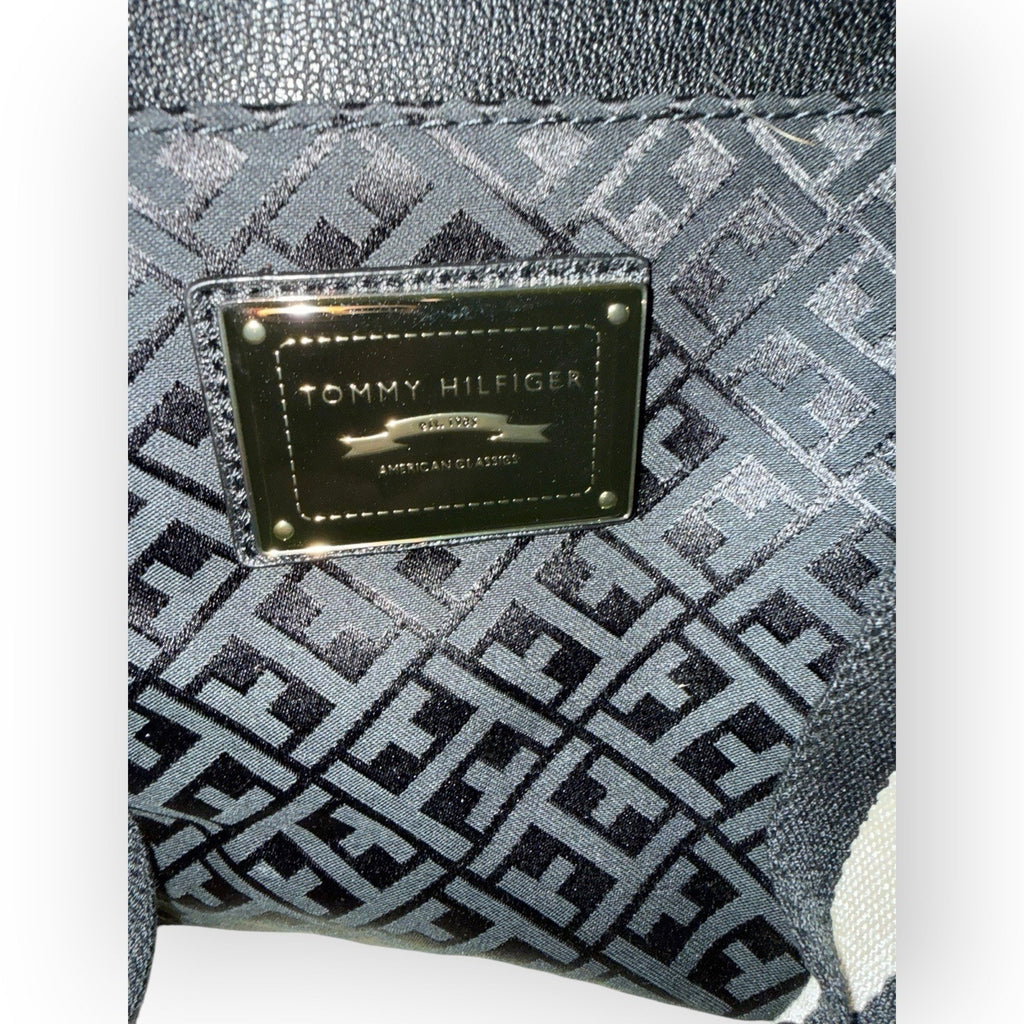 Tommy Hilfiger Black TH Logo Jacquard Tote Bag Handbag Purse Vtg