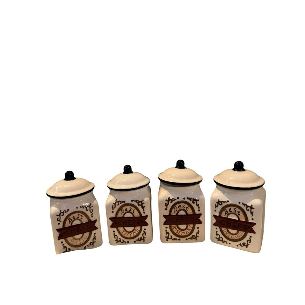 4 Vtg Home Interiors Spice Lidded Jars Multi-Color With Crackle Glaze Kitchen