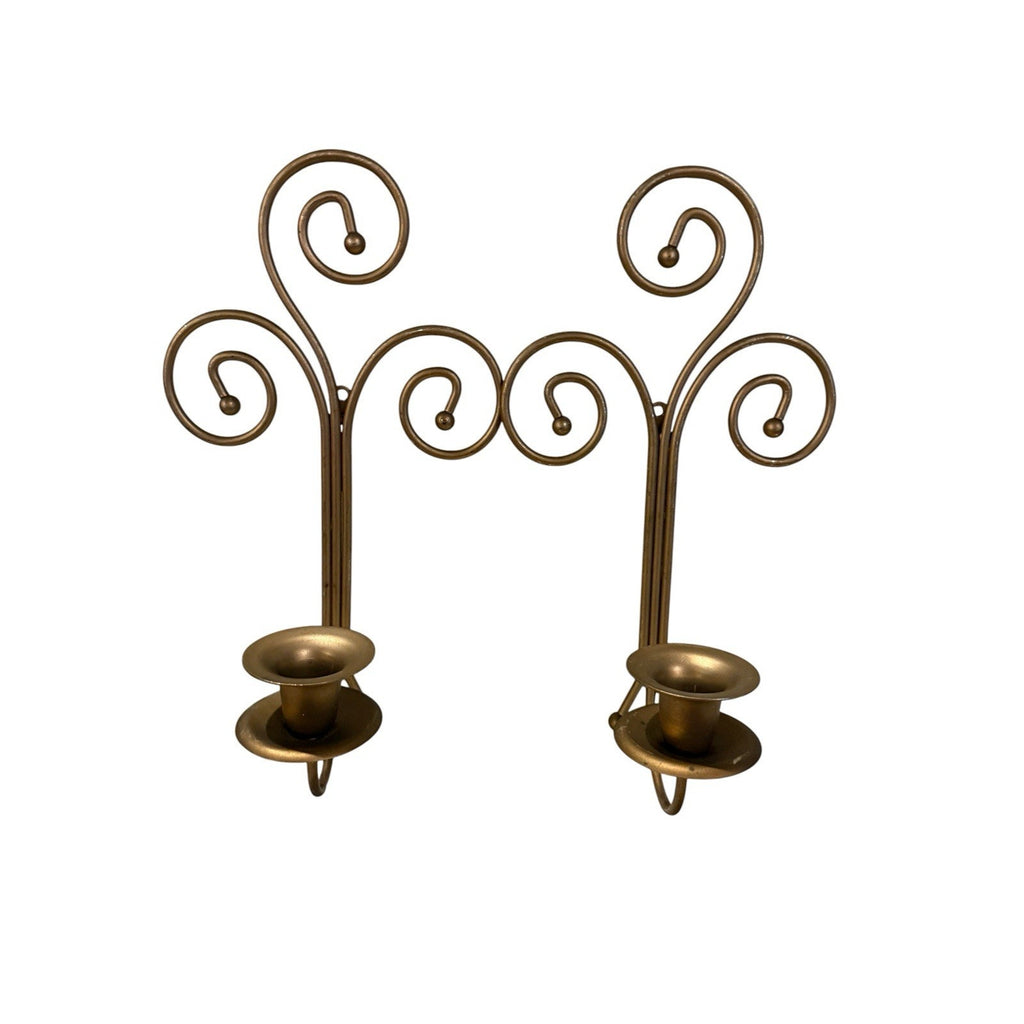 Vintage Home Interiors & Gifts Brass Scroll Wall Sconces - Set of 2