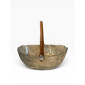Vintage Glass Oval Bowl Basket Embossed Fruit with Bamboo Ratan Folding Handle