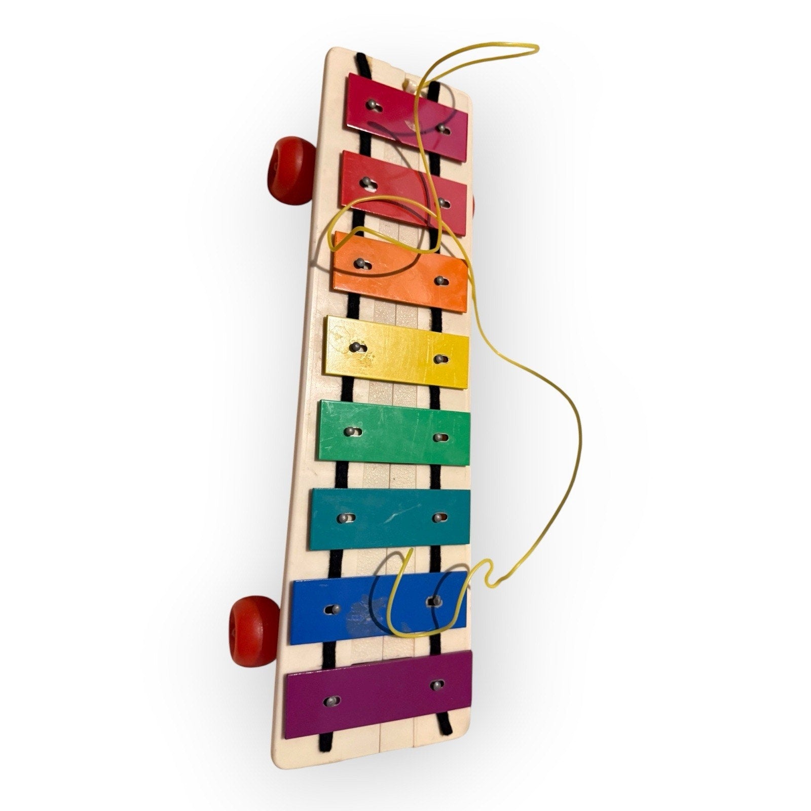 Fisher Price #870 Pull A Tune Xylophone Vintage 1978 Wood Plastic Wheels String